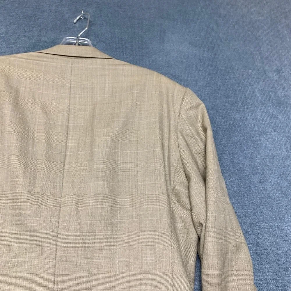 Jos. A. Bank Blazer Jacket Mens 39 Khaki Plaid Lined Wool Party Wear Notch Lapel